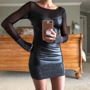 Bebe CS black long sleeve dress with gems